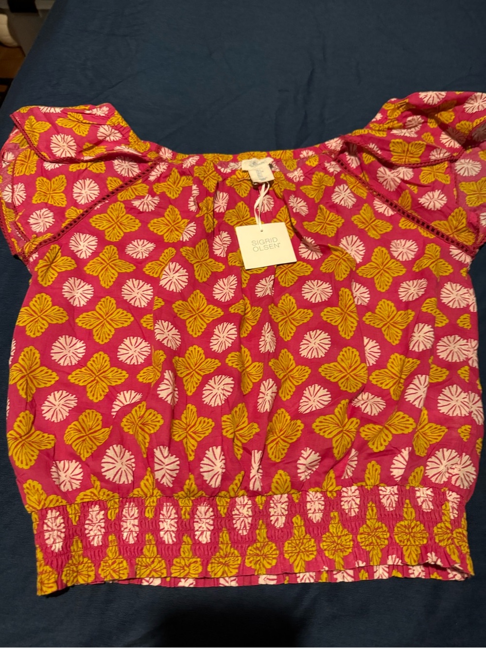 Sigrid Olsen Pink and Mustard Floral Crop Top